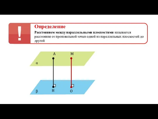 Определение Расстоянием между параллельными плоскостями называется расстояние от произвольной точки одной