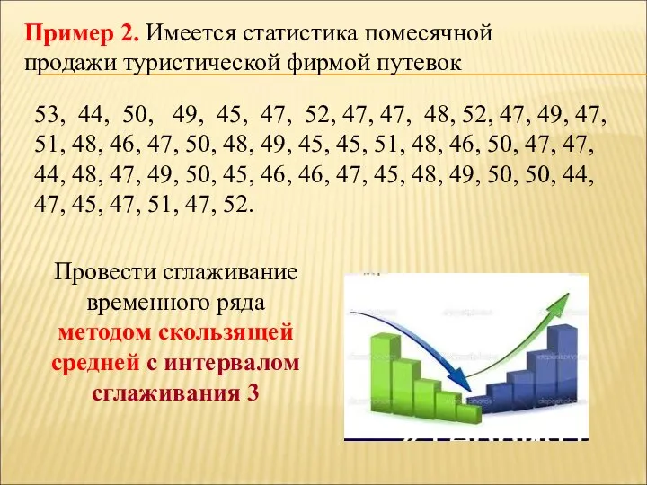 Пример 2. Имеется статистика помесячной продажи туристической фирмой путевок 53, 44,