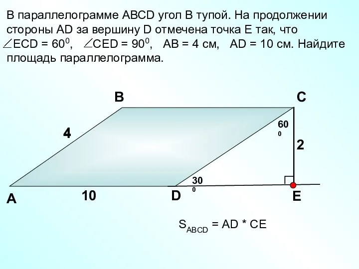 В параллелограмме АВСD угол В тупой. На продолжении стороны АD за