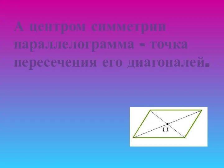 А центром симметрии параллелограмма - точка пересечения его диагоналей.