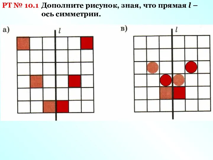 РТ № 10.1 Дополните рисунок, зная, что прямая l – ось симметрии.