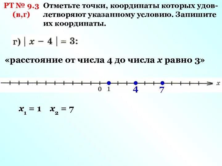 РТ № 9.3 (в,г) Отметьте точки, координаты которых удов-летворяют указанному условию.