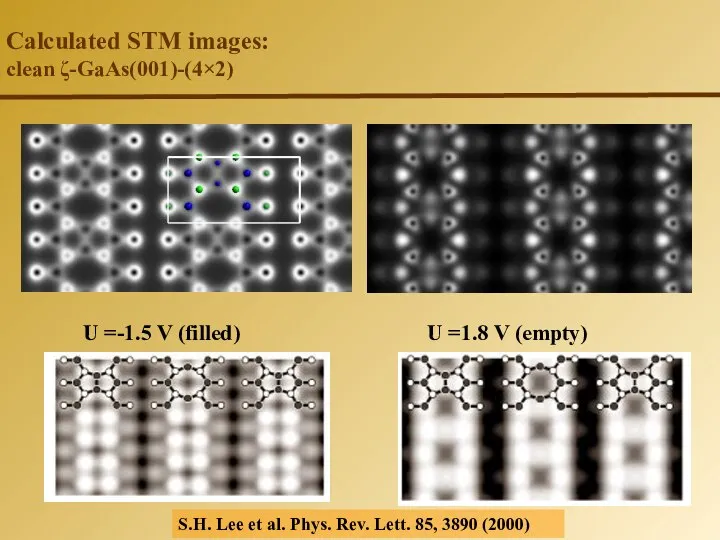 Calculated STM images: clean ζ-GaAs(001)-(4×2) U =-1.5 V (filled) U =1.8