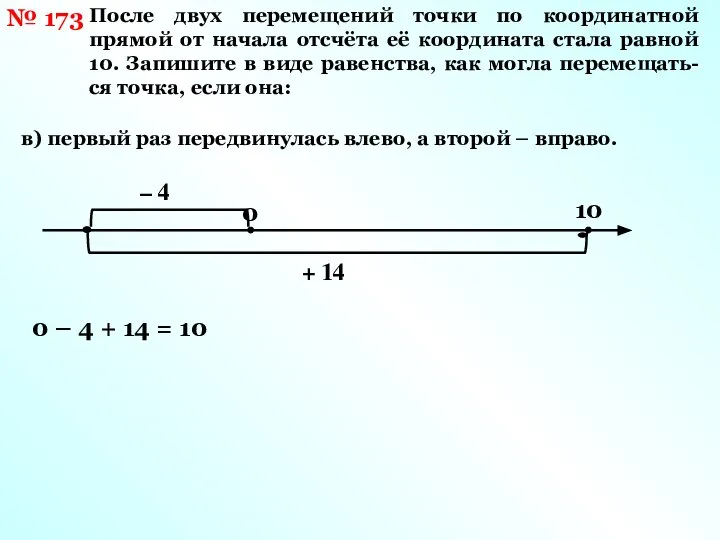 № 173 После двух перемещений точки по координатной прямой от начала