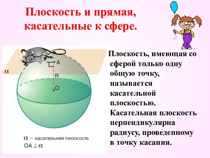 Плоскость и прямая, касательные к сфере. Плоскость, имеющая со сферой только