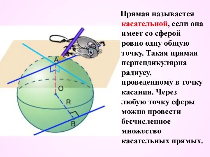 Прямая называется касательной, если она имеет со сферой ровно одну общую