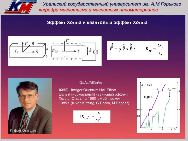 IQHE - Integer Quantum Hall Effect. Целый (нормальный) квантовый эффект Холла.