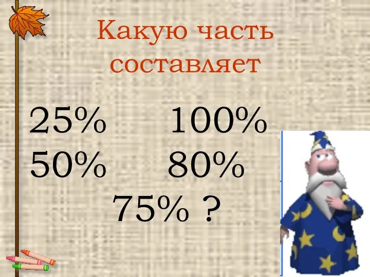 25% 100% 50% 80% 75% ? Какую часть составляет