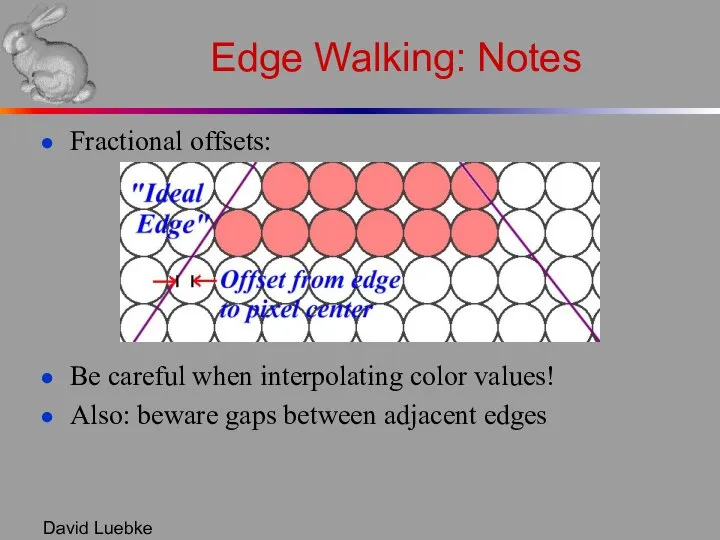David Luebke Edge Walking: Notes Fractional offsets: Be careful when interpolating