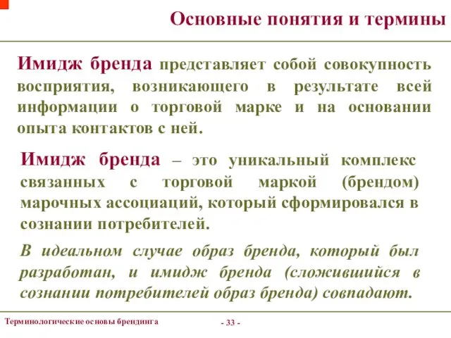 - - Терминологические основы брендинга Основные понятия и термины Имидж бренда