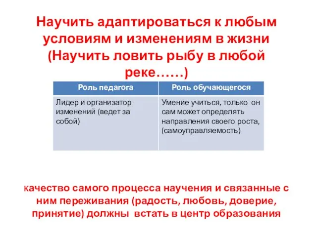 Научить адаптироваться к любым условиям и изменениям в жизни (Научить ловить