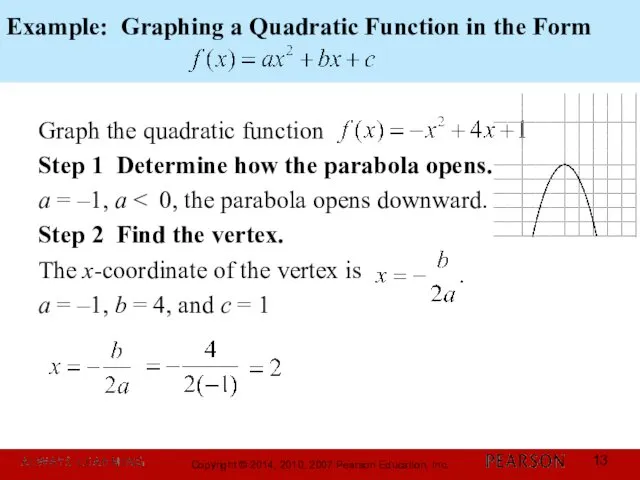 Example: Graphing a Quadratic Function in the Form Graph the quadratic