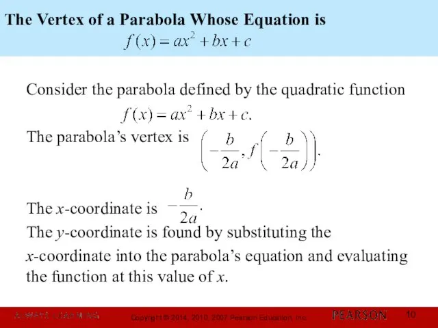 The Vertex of a Parabola Whose Equation is Consider the parabola