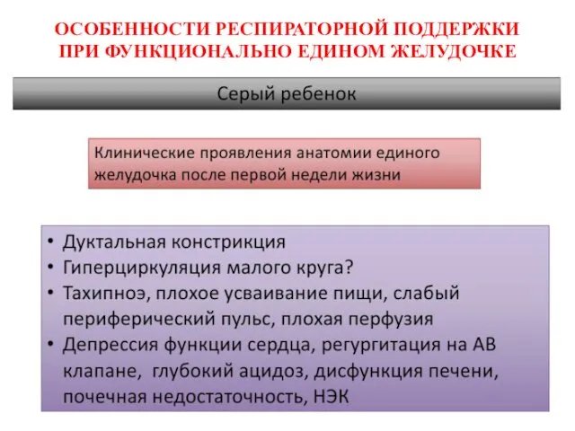 ОСОБЕННОСТИ РЕСПИРАТОРНОЙ ПОДДЕРЖКИ ПРИ ФУНКЦИОНАЛЬНО ЕДИНОМ ЖЕЛУДОЧКЕ