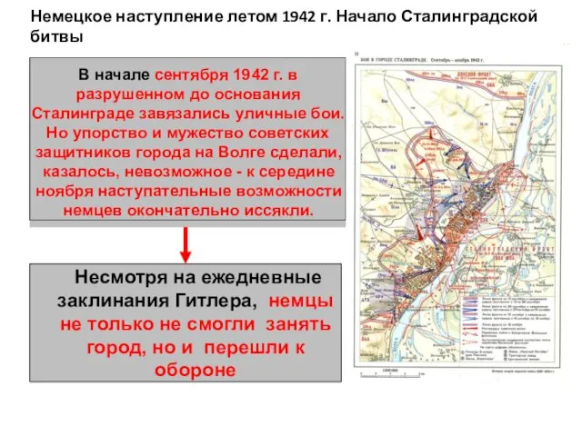 Немецкое наступление летом 1942 г. Начало Сталинградской битвы В начале сентября