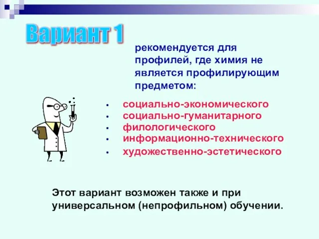 социально-экономического социально-гуманитарного филологического информационно-технического художественно-эстетического Вариант 1 рекомендуется для профилей, где