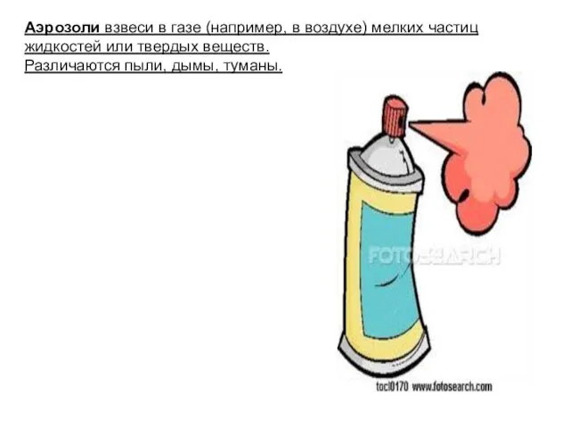 Аэрозоли взвеси в газе (например, в воздухе) мелких частиц жидкостей или