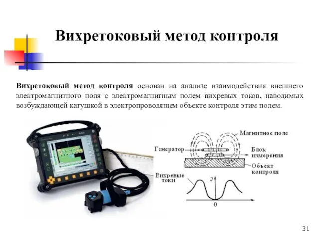 Вихретоковый метод контроля основан на анализе взаимодействия внешнего электромагнитного поля с