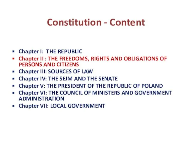 Constitution - Content Chapter I: THE REPUBLIC Chapter II : THE