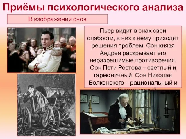 Приёмы психологического анализа В изображении снов Пьер видит в снах свои