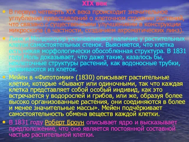 XIX век В первую четверть XIX века происходит значительное углубление представлений