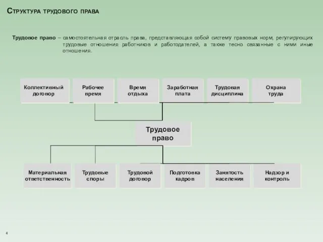 Структура трудового права Трудовое право – самостоятельная отрасль права, представляющая собой