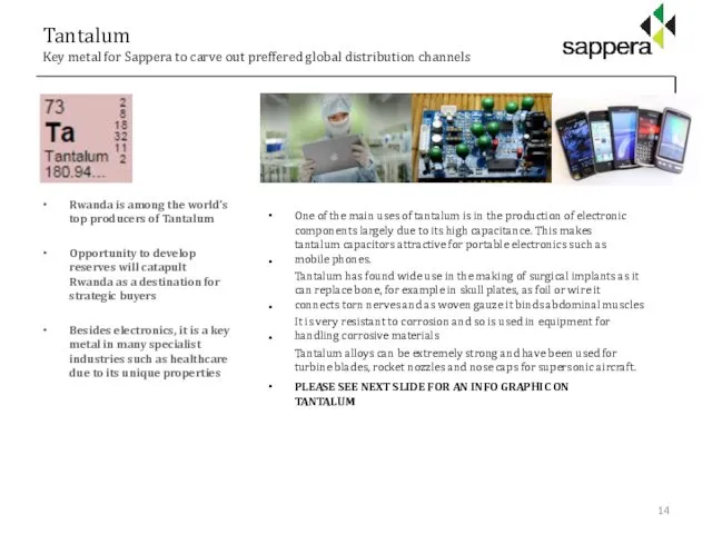 Tantalum Key metal for Sappera to carve out preffered global distribution