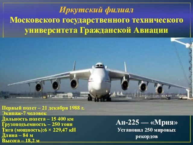 Ан-225 — Мрия. Установил 250 мировых рекордов