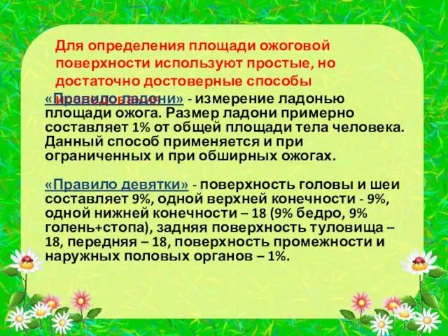 Для определения площади ожоговой поверхности используют простые, но достаточно достоверные способы