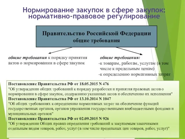 Нормирование закупок в сфере закупок: нормативно-правовое регулирование Правительство Российской Федерации общие
