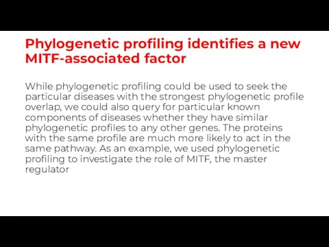 Phylogenetic profiling identifies a new MITF‐associated factor While phylogenetic profiling could
