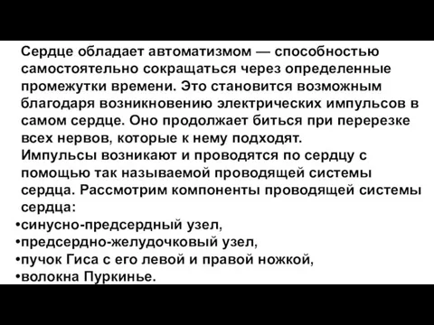 Сердце обладает автоматизмом — способностью самостоятельно сокращаться через определенные промежутки времени.