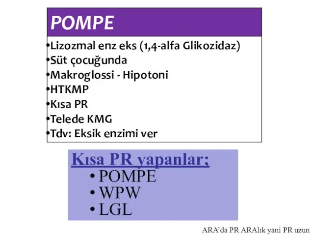 Kısa PR yapanlar; POMPE WPW LGL ARA’da PR ARAlık yani PR uzun