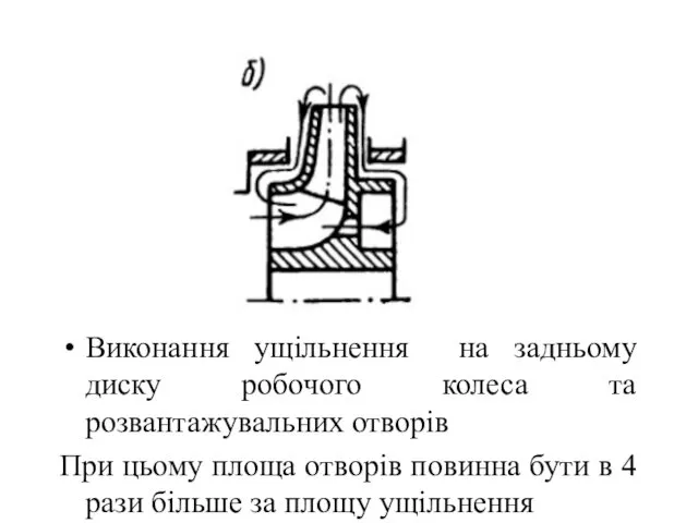 Виконання ущільнення на задньому диску робочого колеса та розвантажувальних отворів При