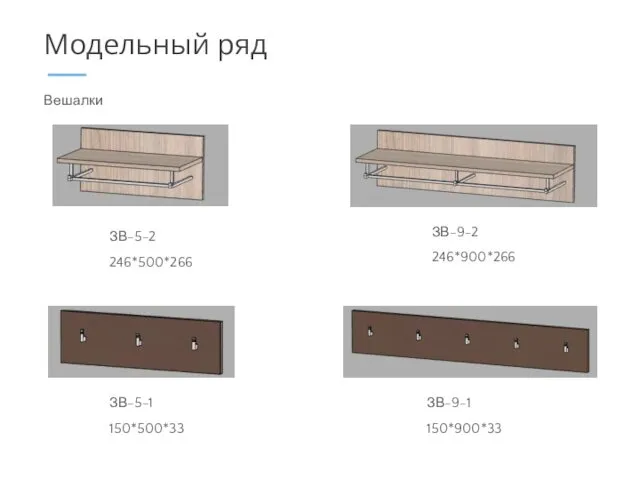 Вешалки Модельный ряд ЗВ-5-2 246*500*266 ЗВ-9-2 246*900*266 ЗВ-5-1 150*500*33 ЗВ-9-1 150*900*33