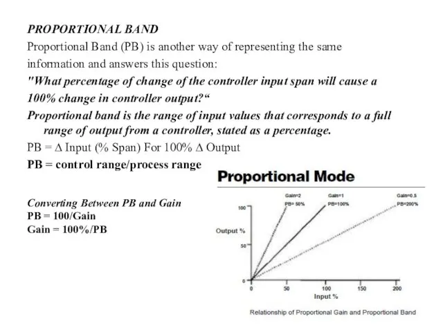 PROPORTIONAL BAND Proportional Band (PB) is another way of representing the