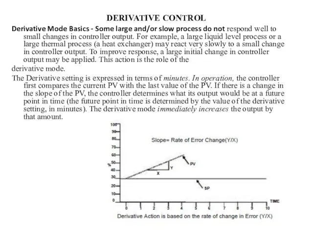 DERIVATIVE CONTROL Derivative Mode Basics - Some large and/or slow process