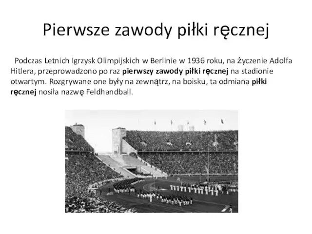 Pierwsze zawody piłki ręcznej Podczas Letnich Igrzysk Olimpijskich w Berlinie w