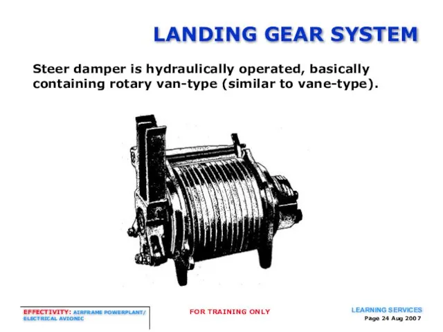 Page Aug 2007 LANDING GEAR SYSTEM Steer damper is hydraulically operated,