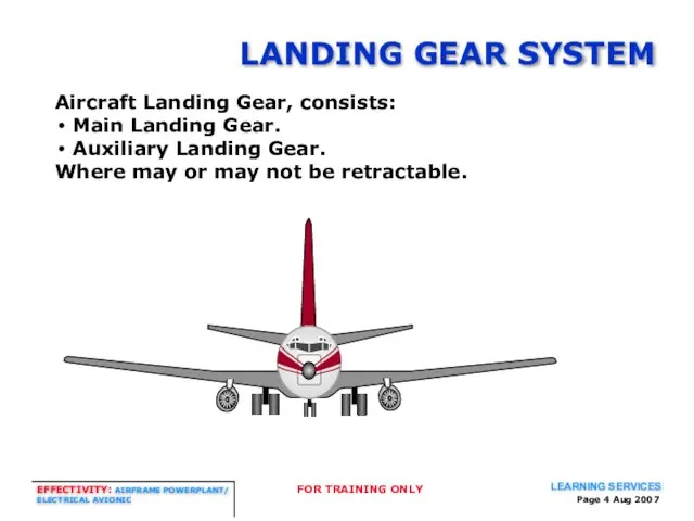 Page Aug 2007 LANDING GEAR SYSTEM Aircraft Landing Gear, consists: Main