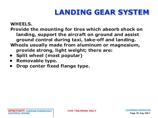 Page Aug 2007 LANDING GEAR SYSTEM WHEELS. Provide the mounting for