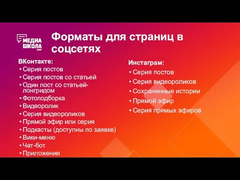 Форматы для страниц в соцсетях ВКонтакте: Серия постов Серия постов со