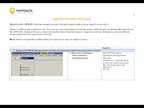 3 ВІДКРИТТЯ РОБОЧОГО ДНЯ Відкриття АС «АРМ ВЗ» (Автоматизована система «Автоматизоване