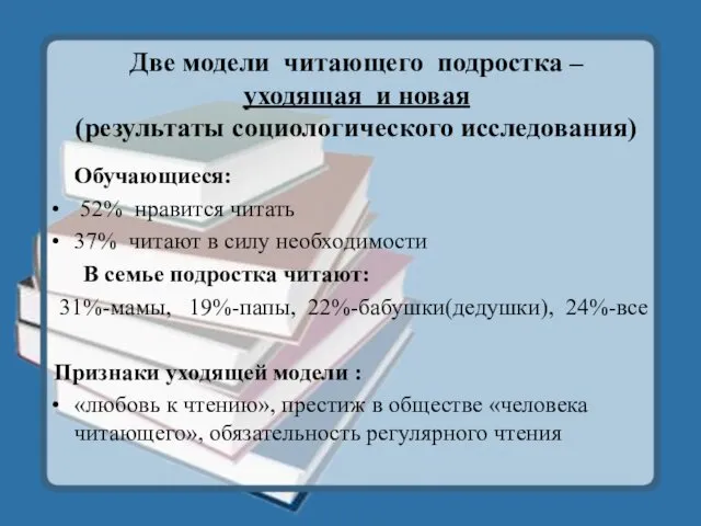 Две модели читающего подростка – уходящая и новая (результаты социологического исследования)