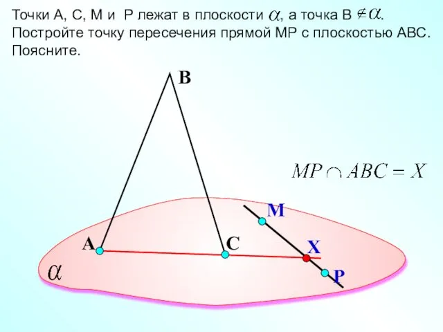 А Точки А, С, M и P лежат в плоскости ,