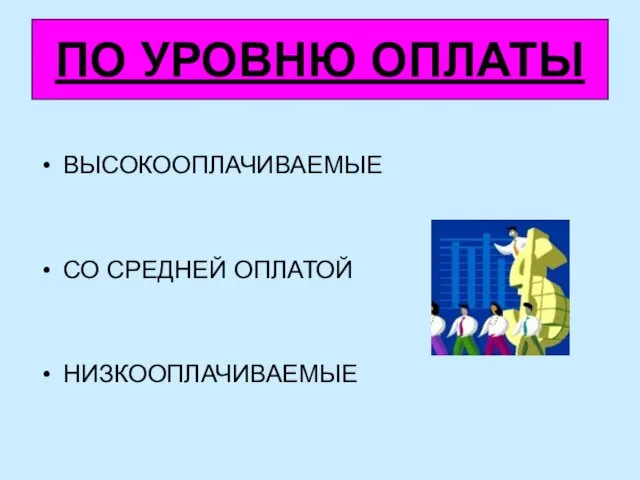 ПО УРОВНЮ ОПЛАТЫ ВЫСОКООПЛАЧИВАЕМЫЕ СО СРЕДНЕЙ ОПЛАТОЙ НИЗКООПЛАЧИВАЕМЫЕ