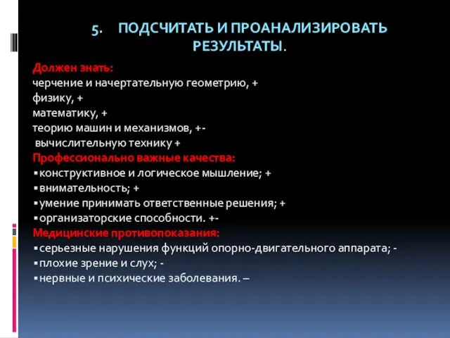 Должен знать: черчение и начертательную геометрию, + физику, + математику, +