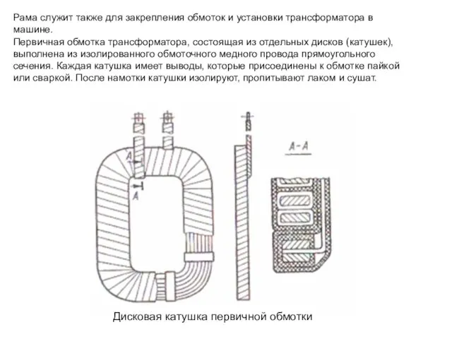 Рама служит также для закрепления обмоток и установки трансформатора в машине.