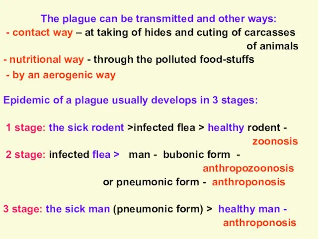 The plague can be transmitted and other ways: - contact way