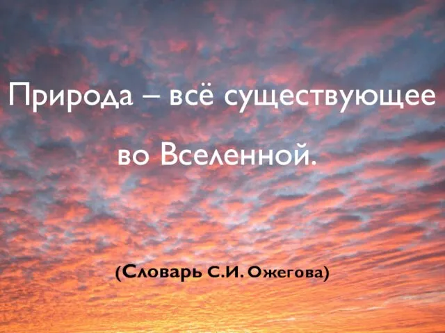 Природа – всё существующее во Вселенной. (Словарь С.И. Ожегова)